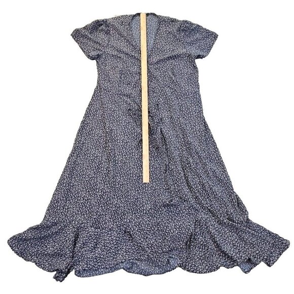 Pretty Garden Wrap Maxi Dress Cottagecore Size XL Navy Mini Floral Ruffle Boho - Picture 6 of 12